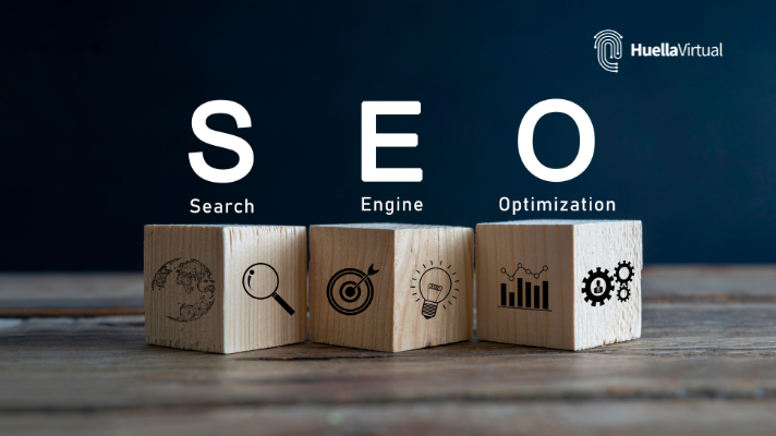 Cubos de letras SEO, representadas