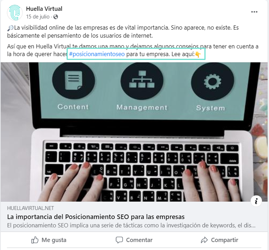 Example of CTA in text in a Facebook post