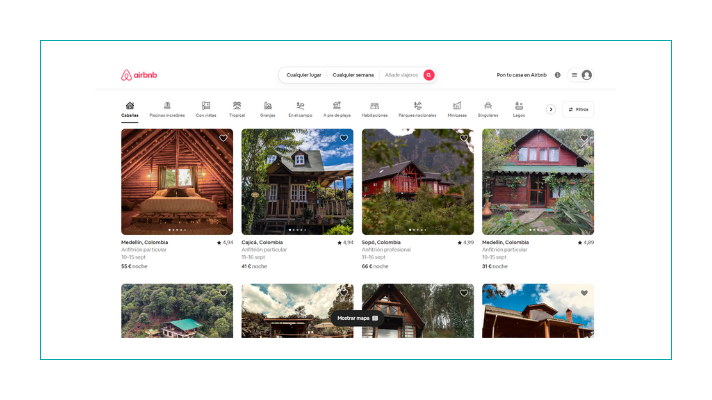 sitio web de Airbnb como ejemplo de mejores diseños de páginas web