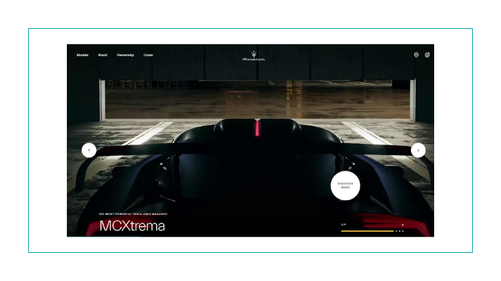 sitio web de Maserati como ejemplo de mejores diseños de páginas web minimalistas y con CTA