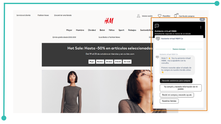 H&amp;M website with chatbot