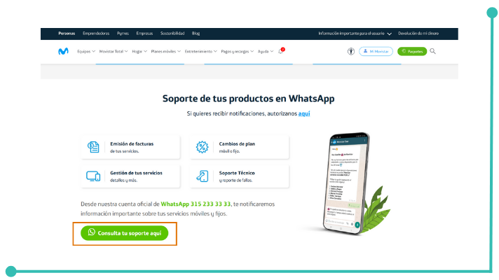 Movistar's website with chatbot
