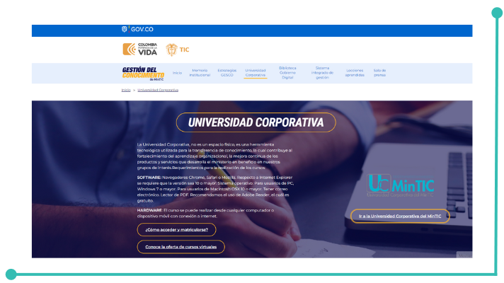 Interface of the corporate university of MinTIC